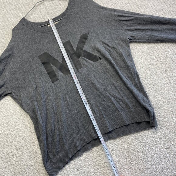 Michael Kors Mens Size L Sweater Gray Black MK Logo Crew Neck Knit Pullover Read - Picture 9 of 14